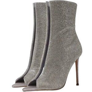 Steve Madden Finley-R Rhinestone Embellished Peep Toe Stiletto Boots Size 5.5